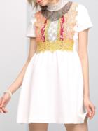 Shein White Contrast Crochet A-line Dress