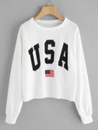 Shein America Flag Print Raw Hem Sweatshirt