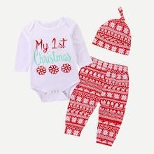 Shein Baby Christmas Print Jumpsuit & Pants & Hat