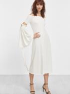 Shein White Off The Shoulder Open Elbow Bell Sleeve Dress