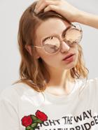 Shein Rhinestone Detail Round Mirror Lens Sunglasses