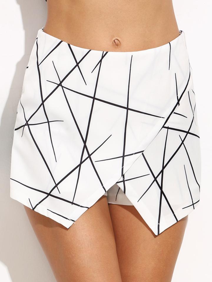 Shein White Geometric Print Wrap Shorts