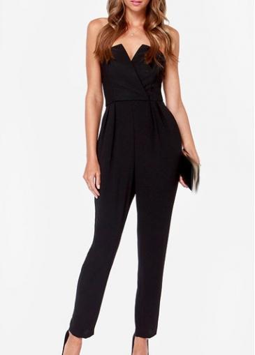 Rosewe Sexy Black V Neck Off The Shoulder Polyester Jumpsuit