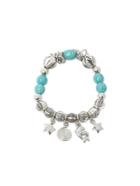 Shein Turquoise Beads Plated Droped Silver Bracelet