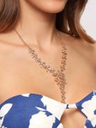 Shein Gold-tone Crystal Pave Petal Pendant Link Necklace