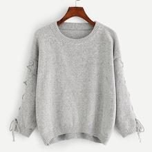 Shein Lace Up Solid Sweater