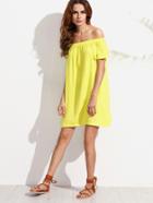Shein Yellow Off The Shoulder Short Sleeve Dress