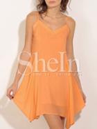 Shein Orange Tie Back Irregular Hem Spaghetti Strap Shift Dress