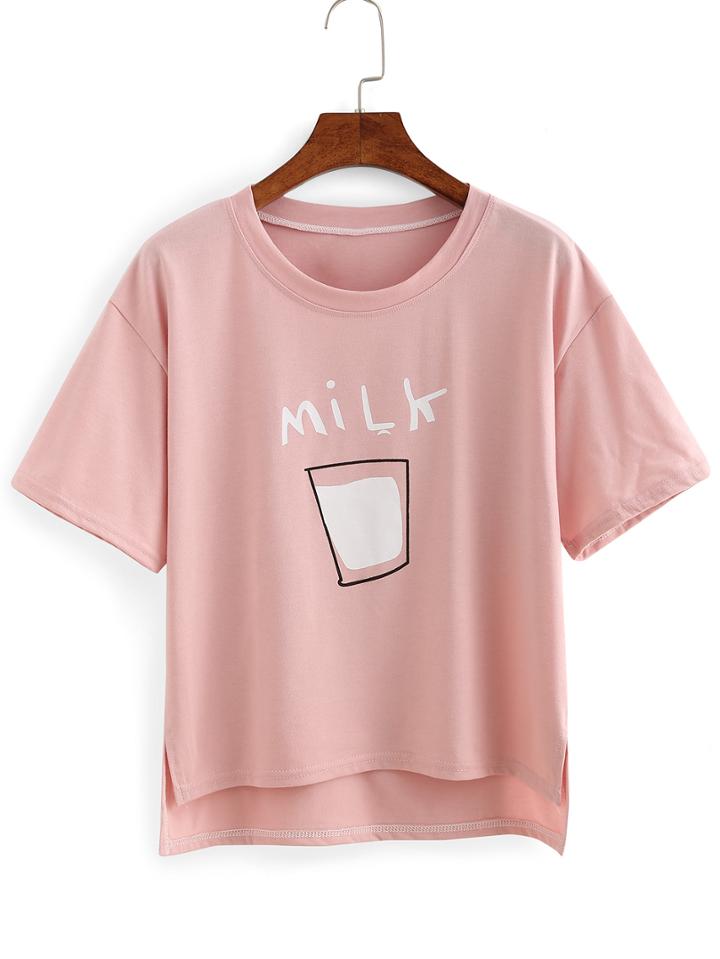 Shein Drop Shoulder Milk Print High-low T-shirt