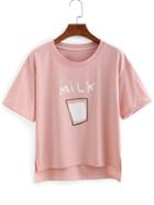 Shein Drop Shoulder Milk Print High-low T-shirt