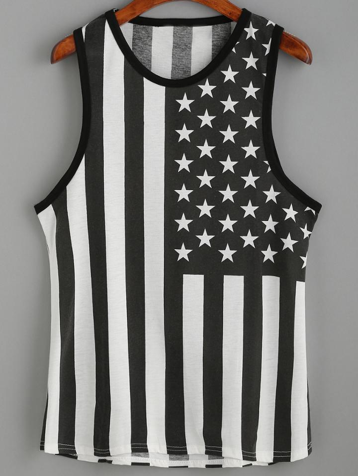 Shein Contrast Stars And Stripes Print Tank Top