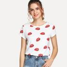 Shein Allover Red Lip Print T-shirt