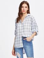 Shein Gingham Drop Shoulder Rolled Tap Sleeve Shirt