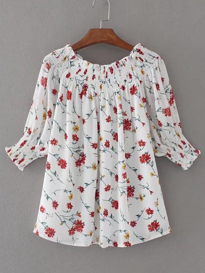 Shein Boat Neckline Gigot Sleeve Floral Top