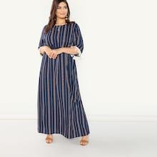 Shein Plus Tassel Applique Cuff Vertical Stripe Dress