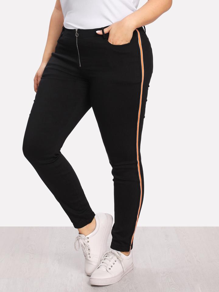 Shein Striped Side Exposed Zip Fly Pants