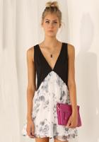 Shein Black Sleeveless V Neck Floral Dress