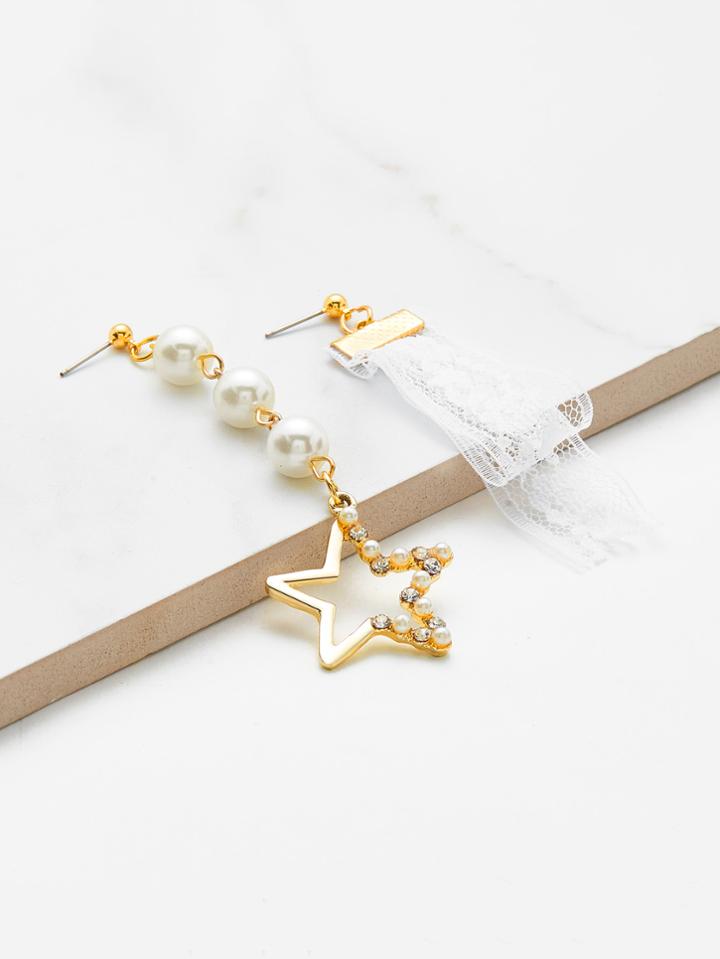 Shein Open Star & Lace Drop Mismatched Earrings