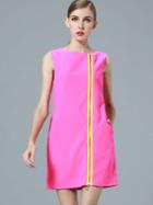 Shein Rose Red Round Neck Sleeveless Pockets Zip Dress