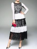 Shein White Contrast Black Lace Maxi Dress