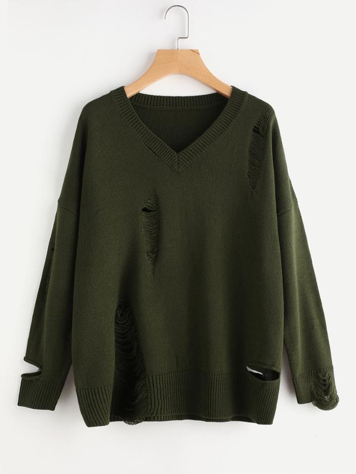Shein Drop Shoulder Shredded Jumper