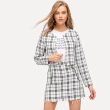 Shein Open Front Plaid Top & Zipper Pocket Skirt Set