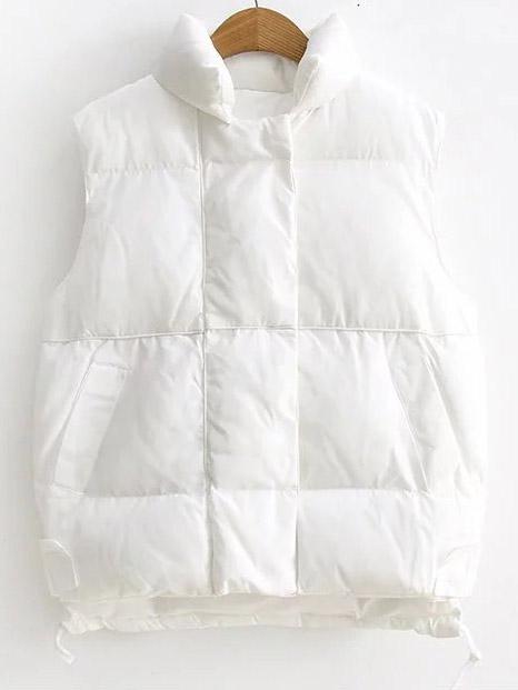 Shein White Stand Collar High Low Padded Vest