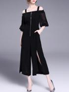 Shein Strap Sheer Sleeve Split Jumpsuit