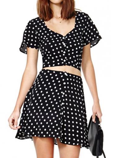 Rosewe Fabulous Short Sleeve Polka Dot Design Mini Dress