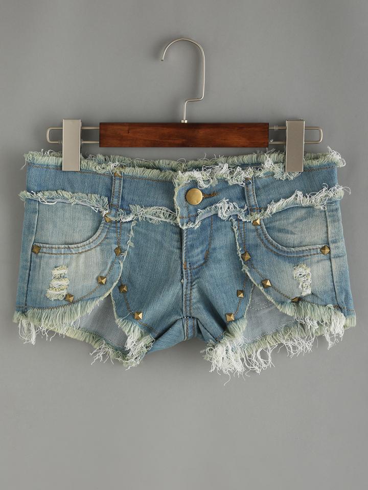 Shein Bleached Studded Frayed Denim Shorts