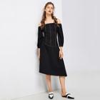 Shein Cold Shoulder Bishop Sleeve Contrast Stitch Dress