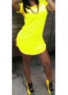 Rosewe Round Neck Asymmetric Yellow Mini Dress
