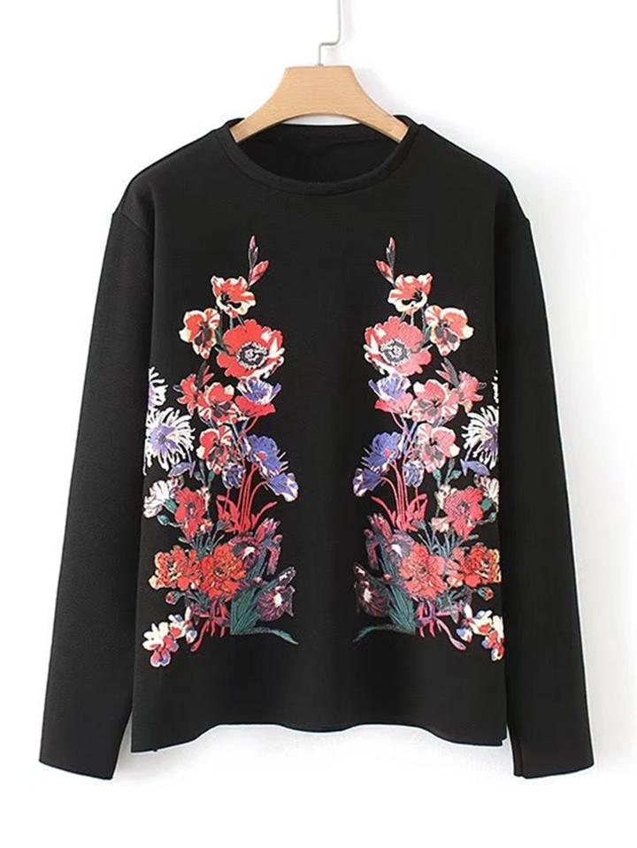 Shein Floral Print Rib Sweatshirt