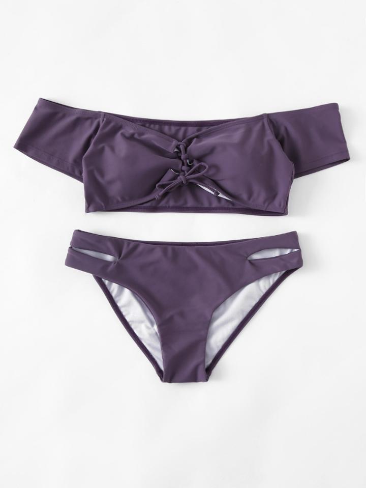 Shein Lace Up Bardot Bikini Set