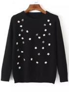 Shein Black Crew Neck Bead Slim Sweater