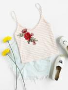 Shein Contrast Striped Embroidered Cami Top