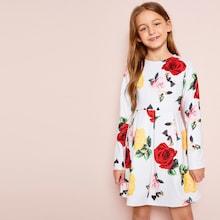 Shein Girls Zip Back Flower Dress
