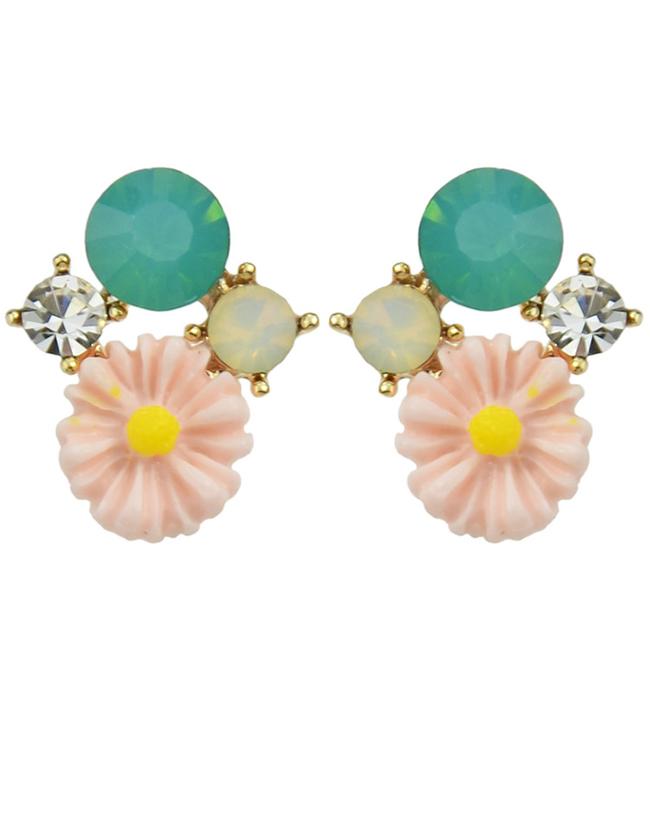 Shein Pink Rhinestone Flower Stud Earrings