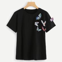 Shein 3d Butterfly Applique Tee