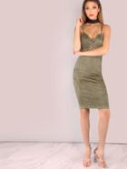 Shein Suede Cross Bust Cami Bodycon Dress Olive