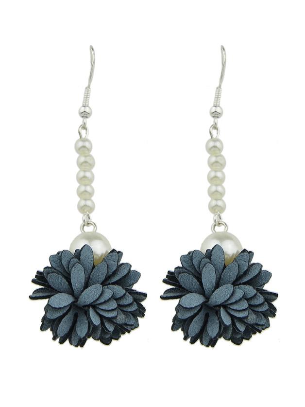 Shein Gray Color Imitation Pearl Flower Danling Earrings