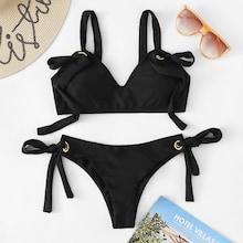 Shein Bow Tie Eyelet Bikini Set