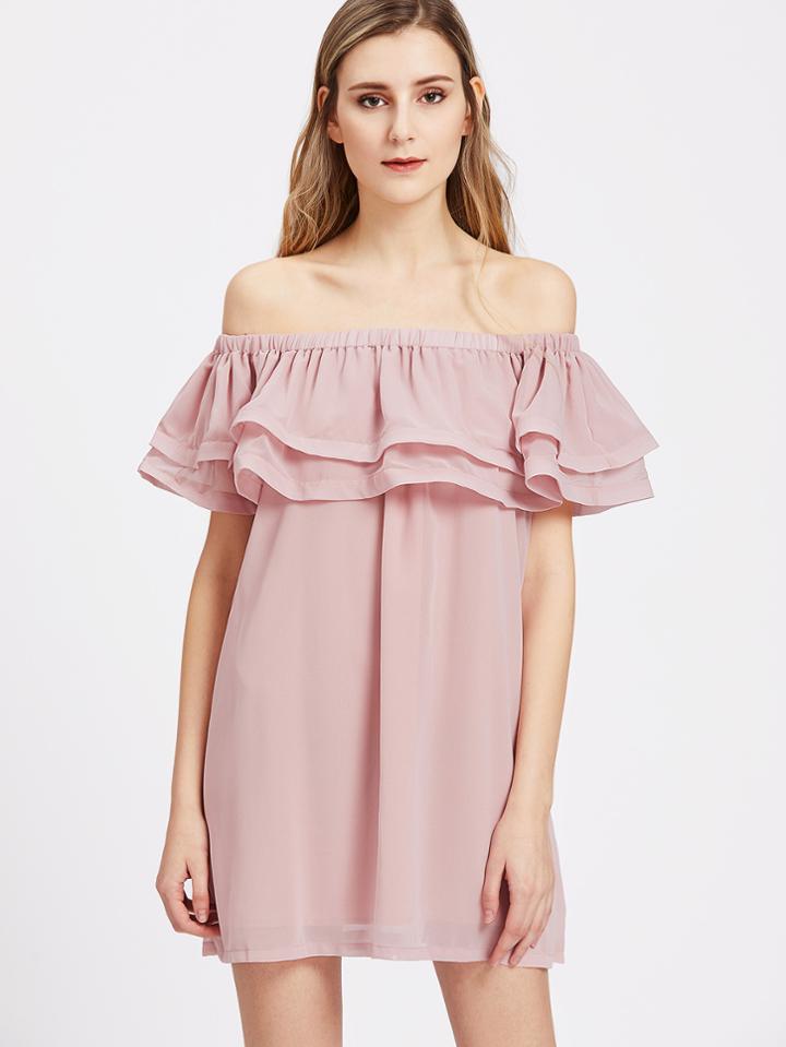 Shein Layered Ruffle Bardot Neck Dress