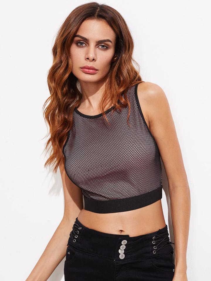 Shein Binding Trim Fishnet Crop Tank Top