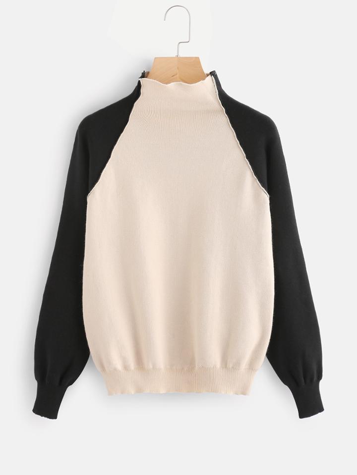 Shein Contrast Raglan Sleeve Elbow Patch Sweater
