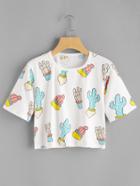 Shein Cactus Print Crop Tee