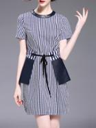 Shein Striped Contrast Pu Drawstring Dress