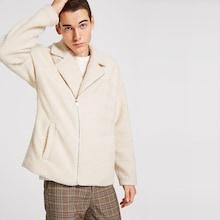 Shein Men Asymmetric Zip Placket Teddy Jacket