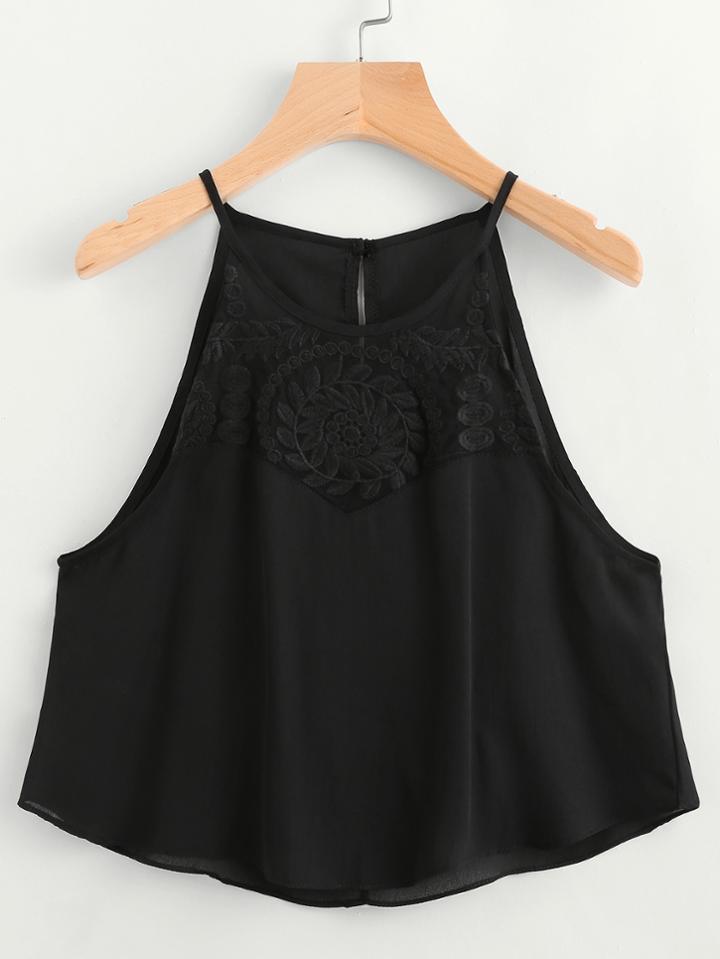 Shein Embroidered Keyhole Back Cami Top