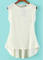 Rosewe Pretty Round Neck Sleeveless Solid White T Shirts